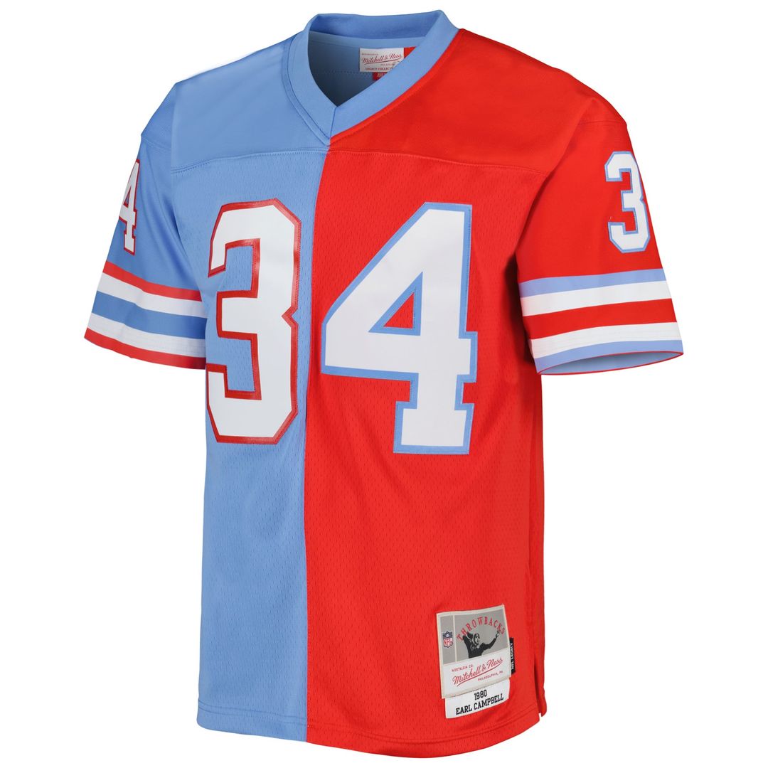Earl Campbell Houston Oilers Gridiron Classics 1980 Split Legacy Replica Jersey - Red/Light Blue