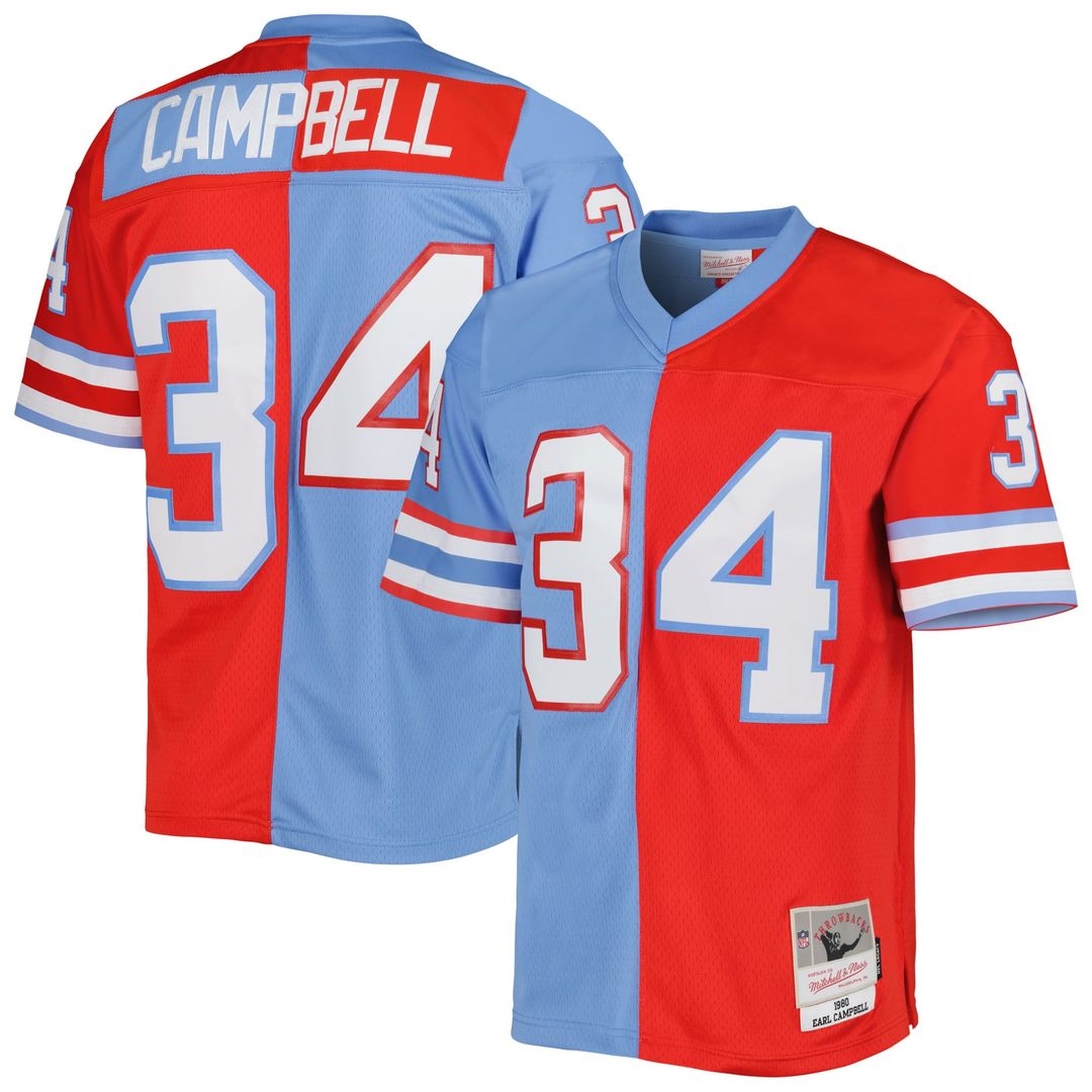 Earl Campbell Houston Oilers Gridiron Classics 1980 Split Legacy Replica Jersey - Red/Light Blue