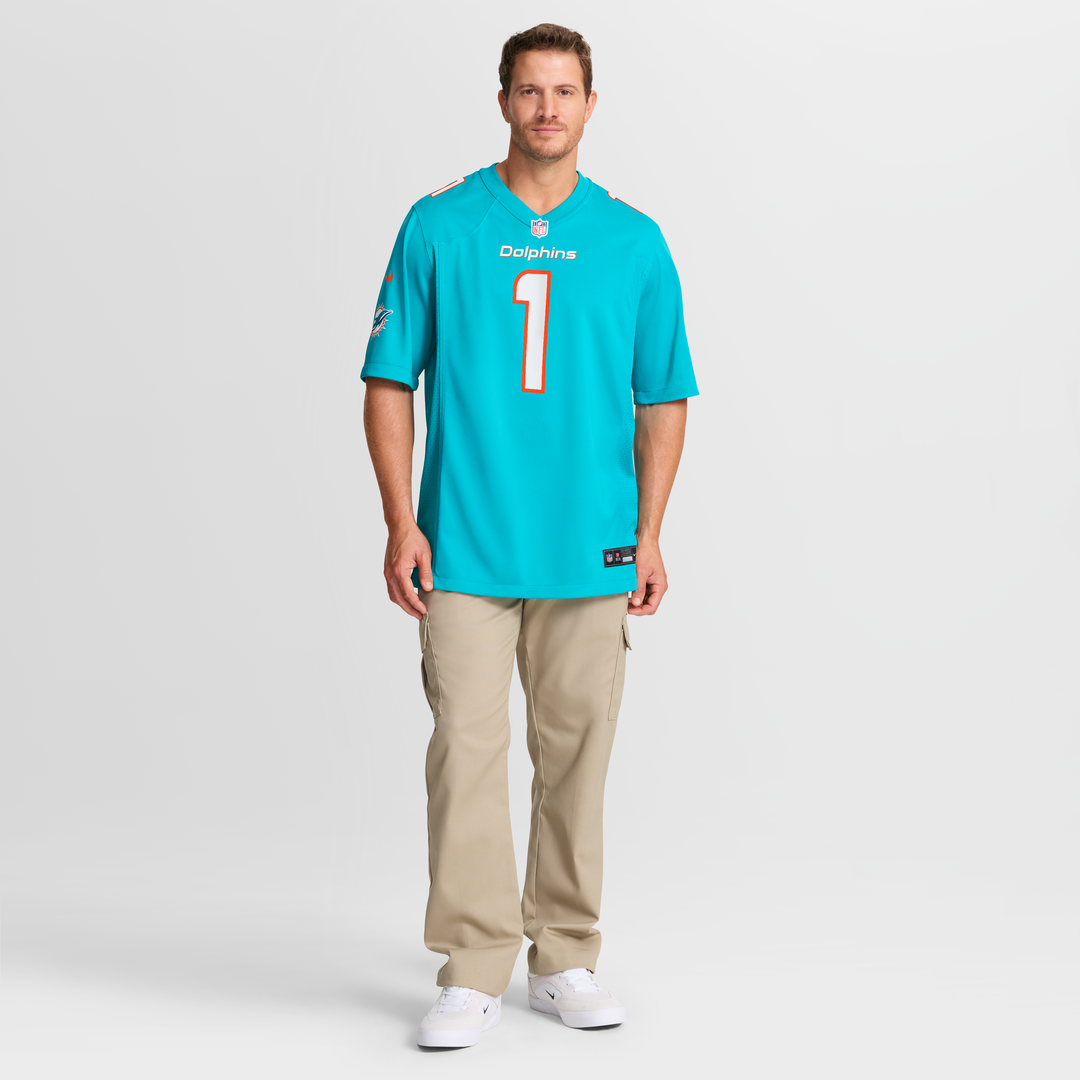 Number 1 Groom Miami Dolphins Game Jersey - Aqua